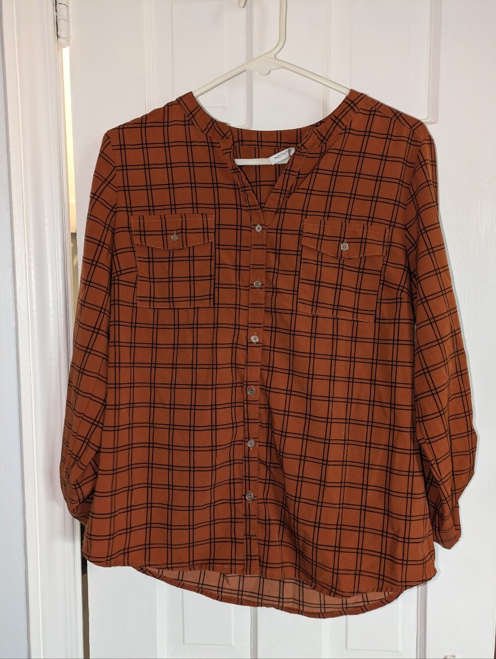 Petite Notations Rust Orange Plaid Shirt